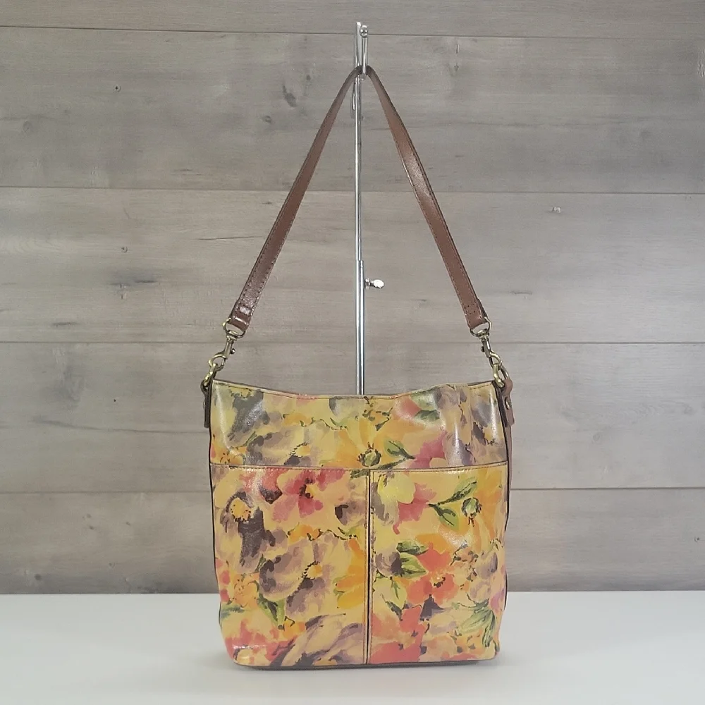Patricia Nash Floral Watercolor Yellow Leather Tote Shoulder Bag